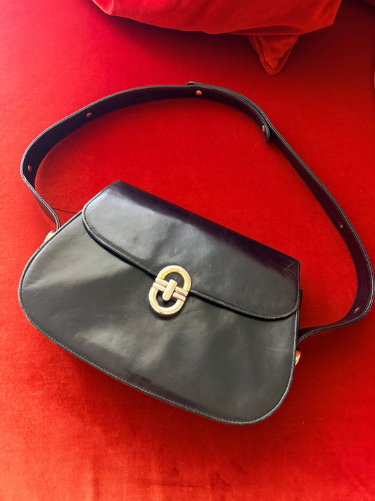 Borsa vintage in pelle blu notte