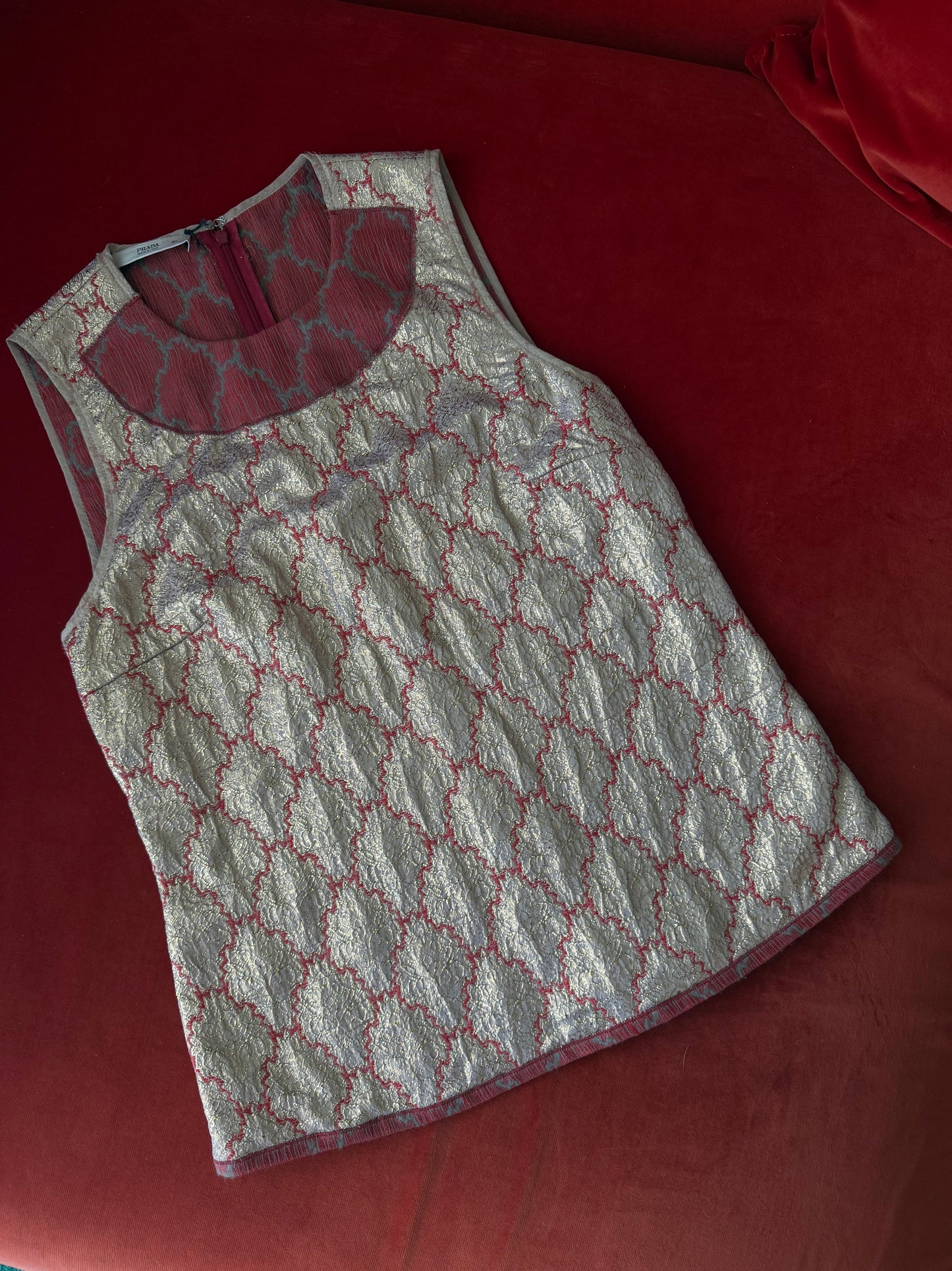 Prada top rosso e oro P/E 2002