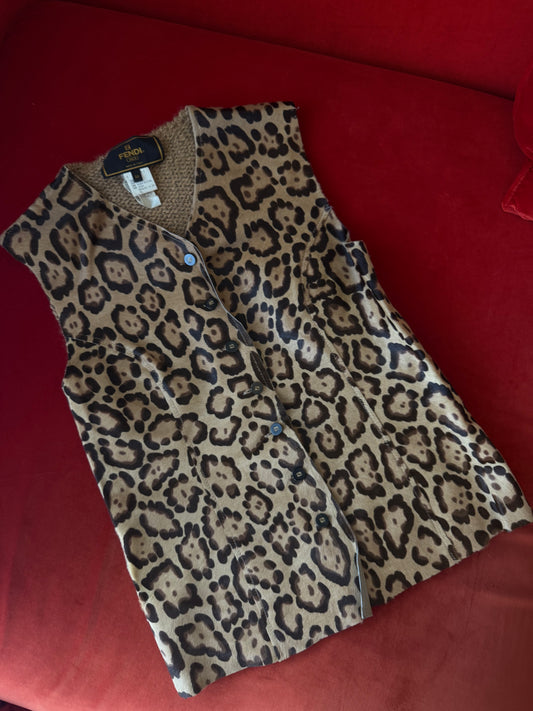 Fendi gilet in cavallino leopardato