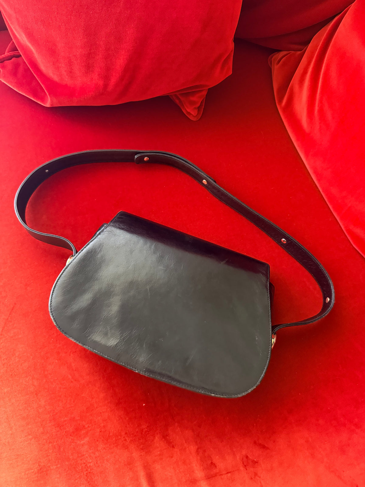 Borsa vintage in pelle blu notte