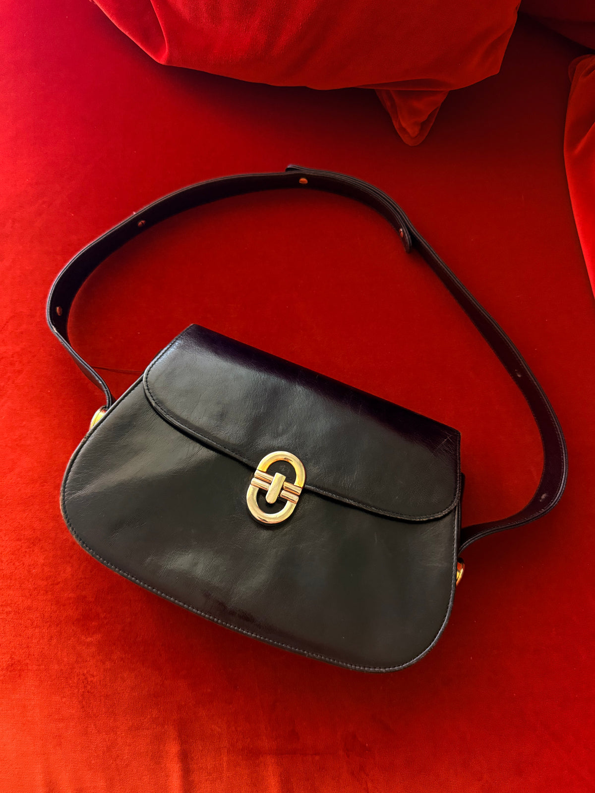 Borsa vintage in pelle blu notte