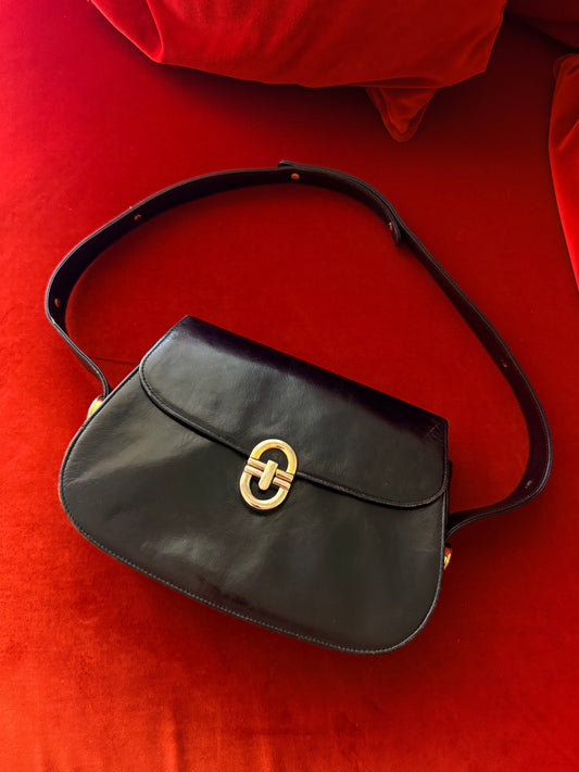 Borsa vintage in pelle blu notte
