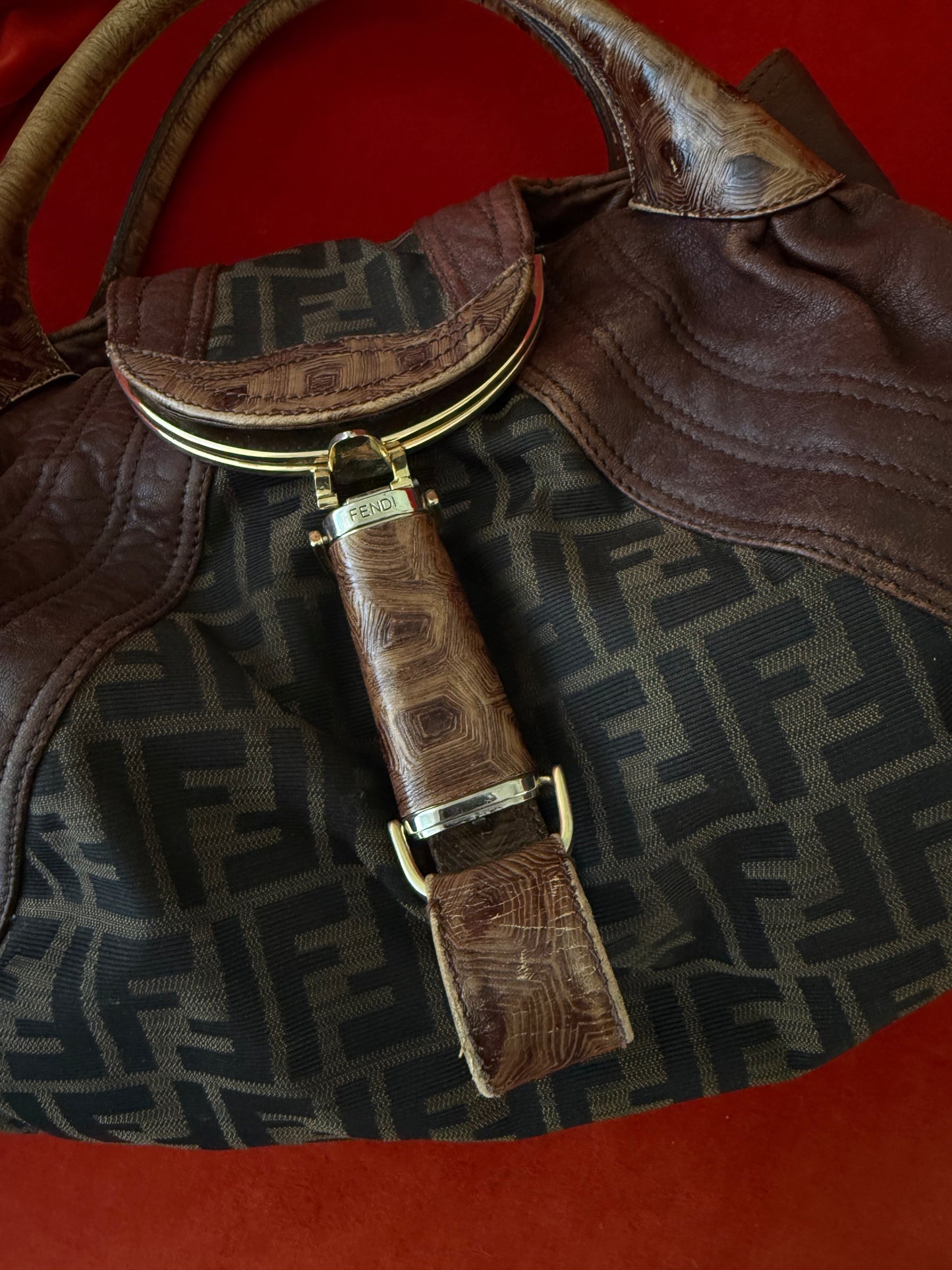 Fendi "Spy" bag in zucca print and leather