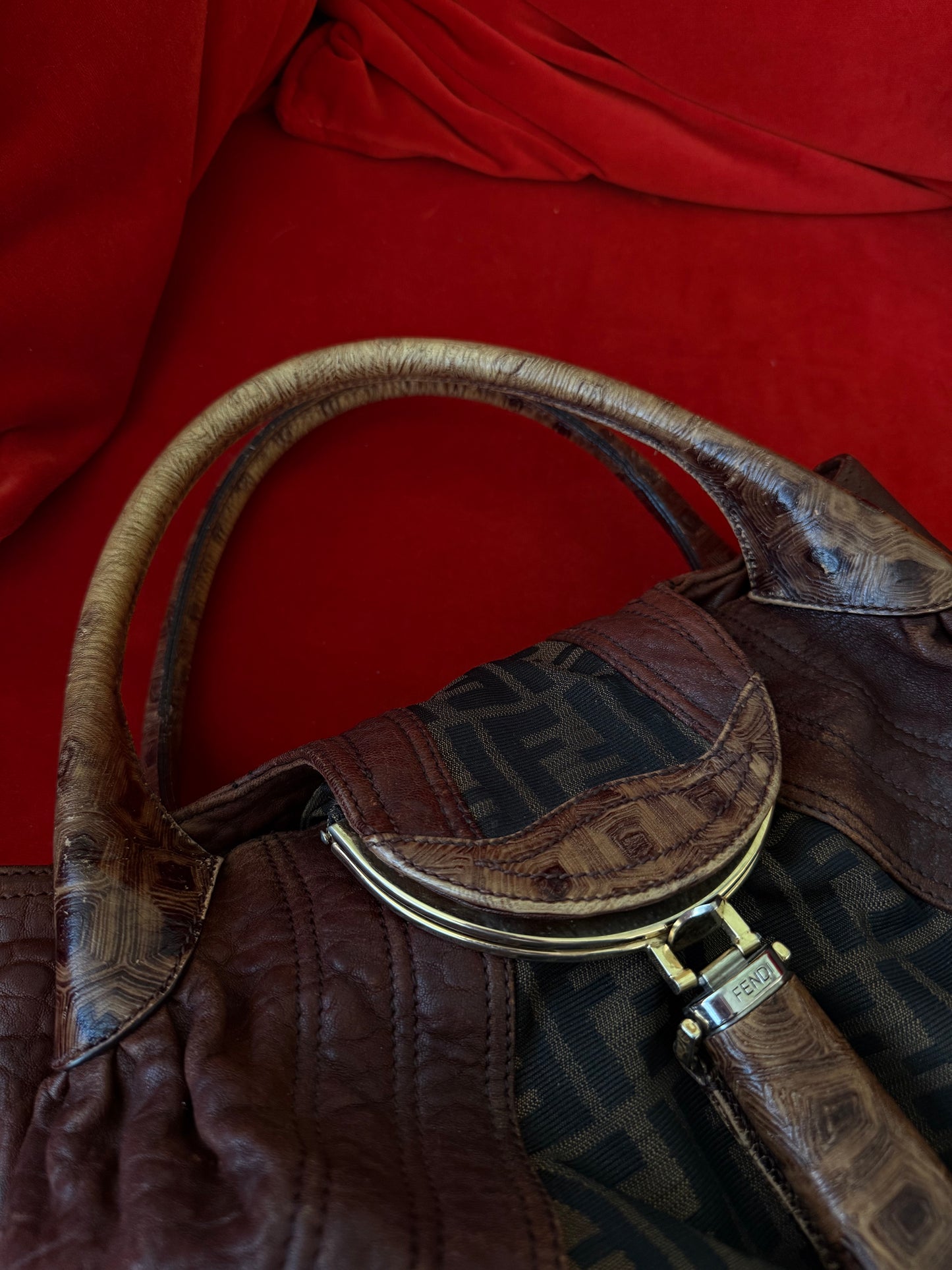 Fendi "Spy" bag in zucca print and leather