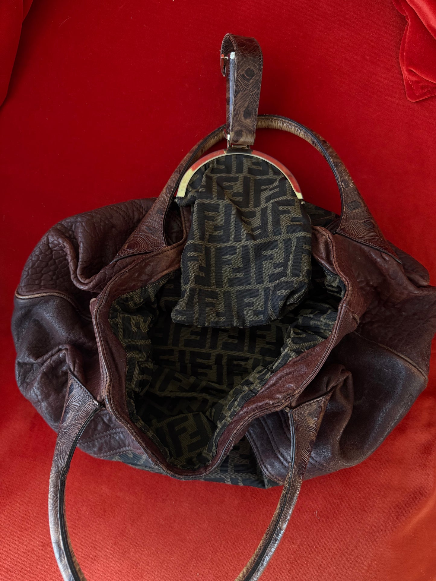 Fendi "Spy" bag in zucca print and leather