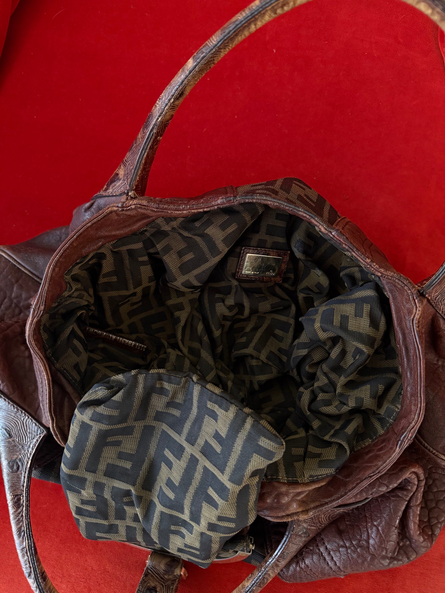Fendi "Spy" bag in zucca print and leather