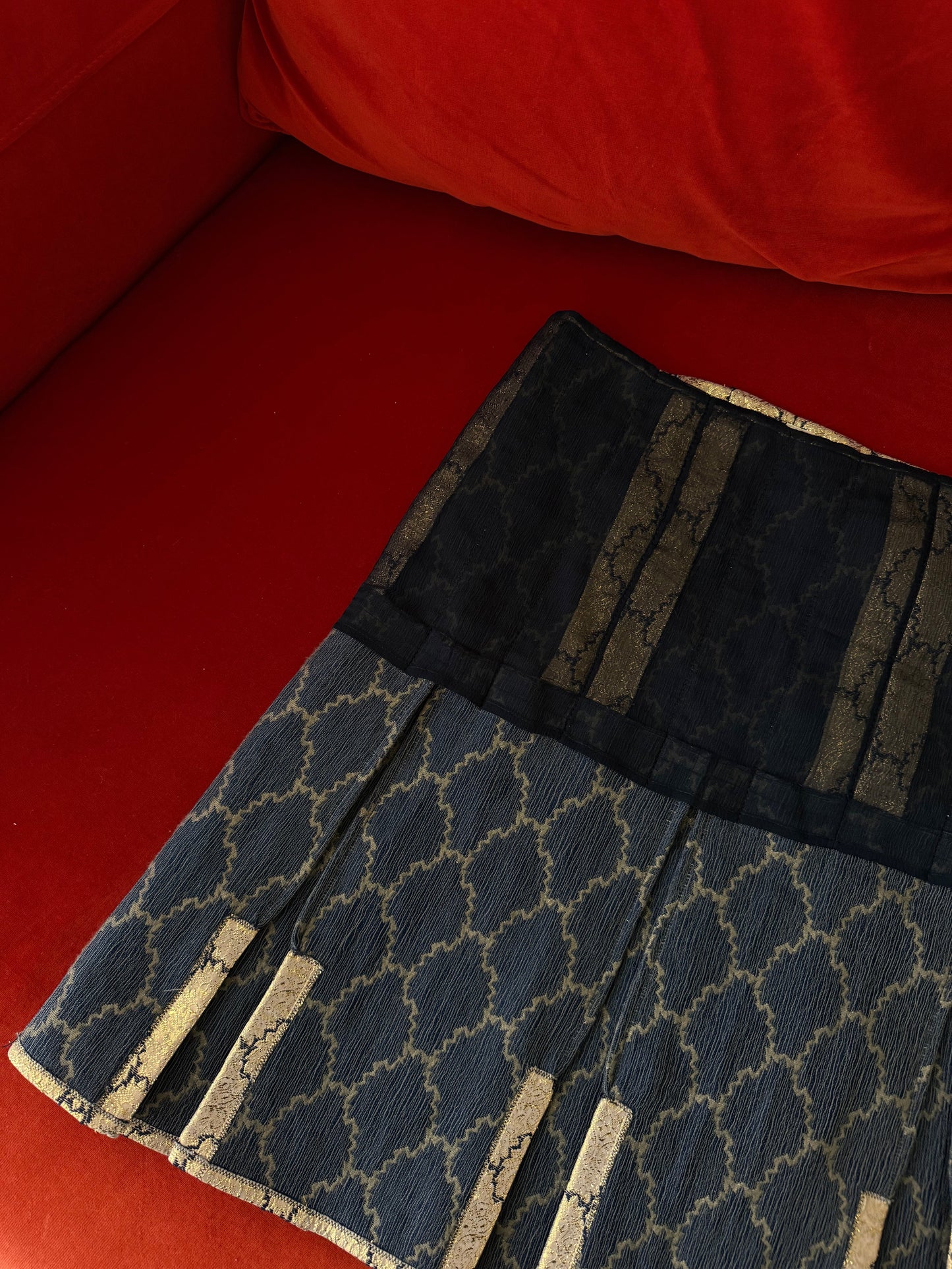 Prada gold and blue skirt S/S 2002