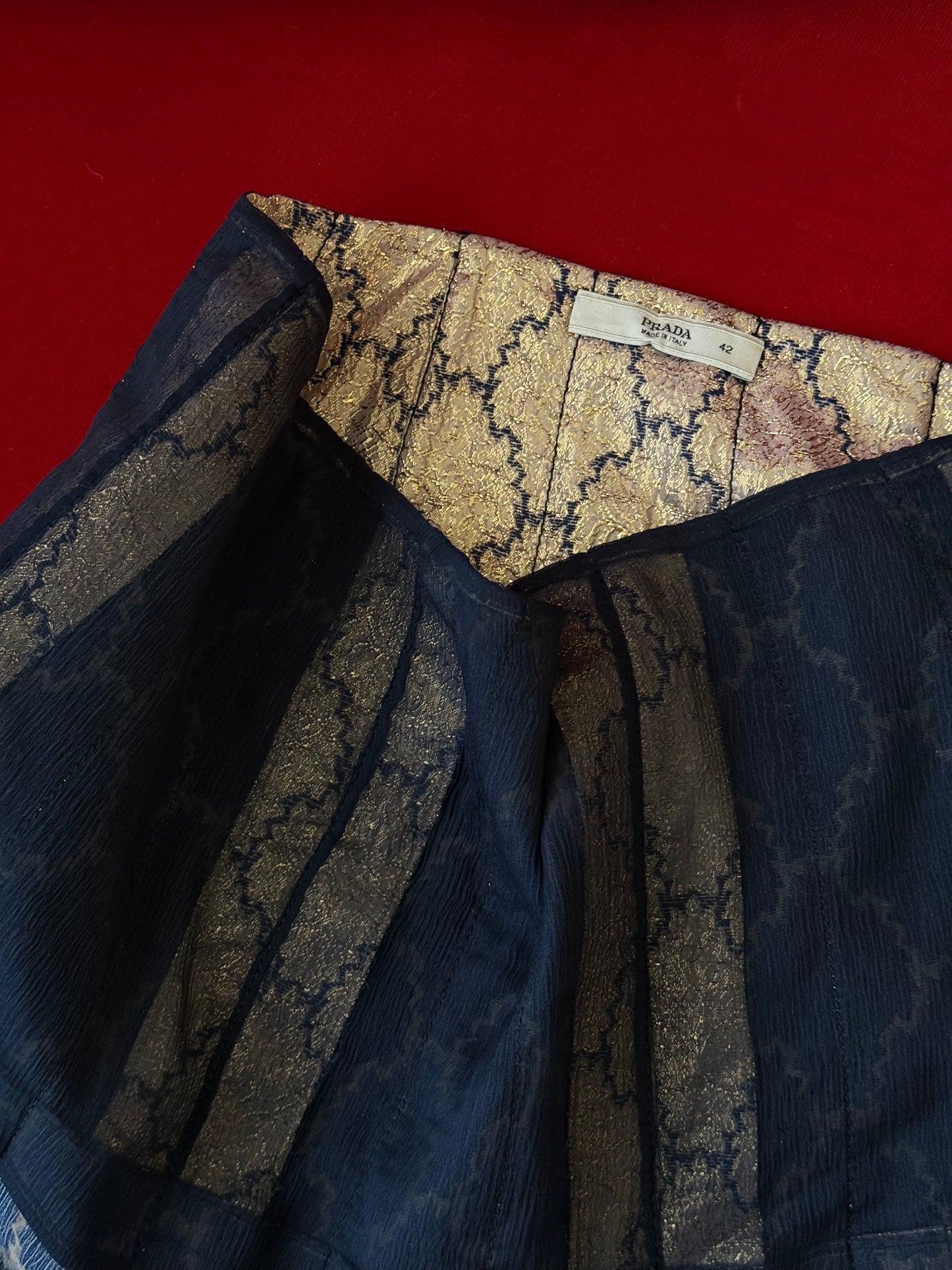 Prada gold and blue skirt S/S 2002