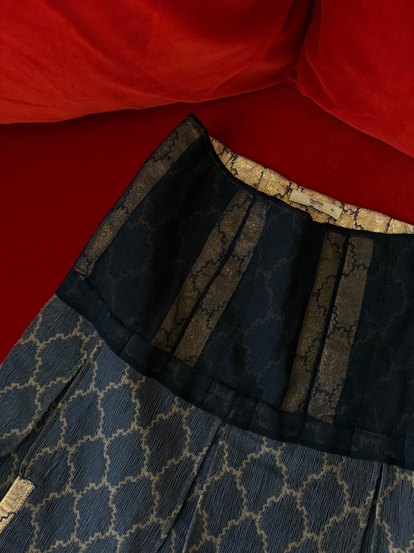 Prada gold and blue skirt S/S 2002