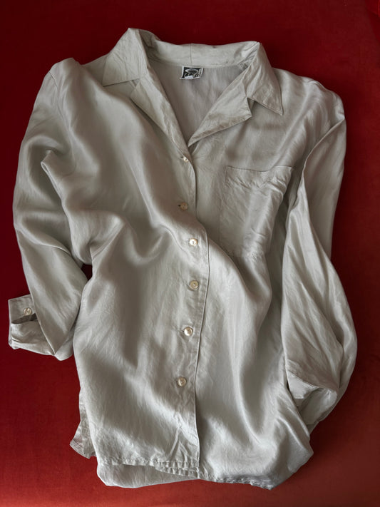 Camicia vintage in seta grigio perla