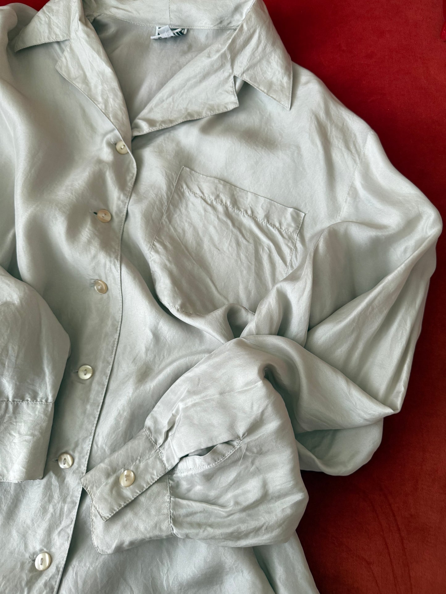 Camicia vintage in seta grigio perla