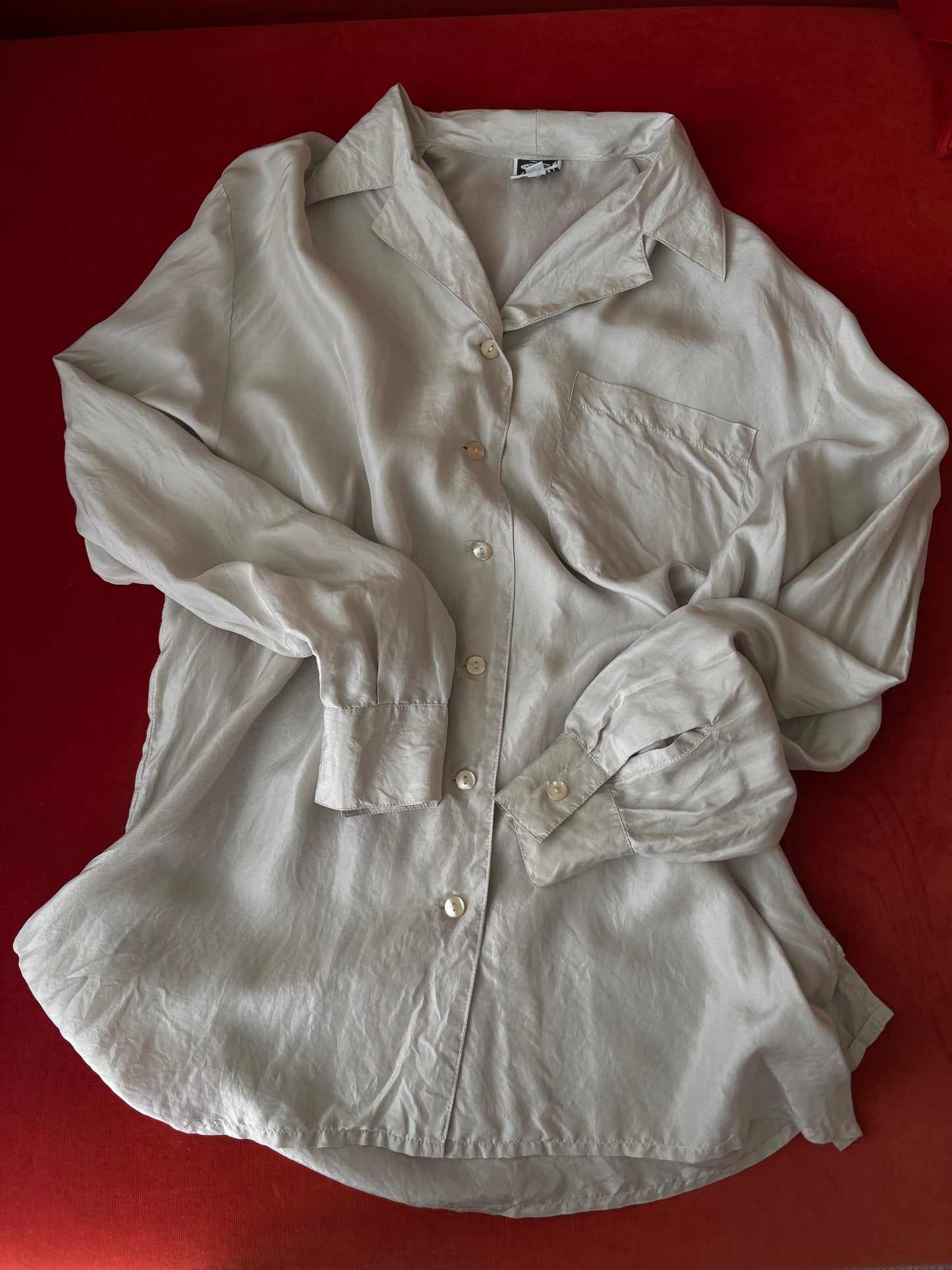 Camicia vintage in seta grigio perla