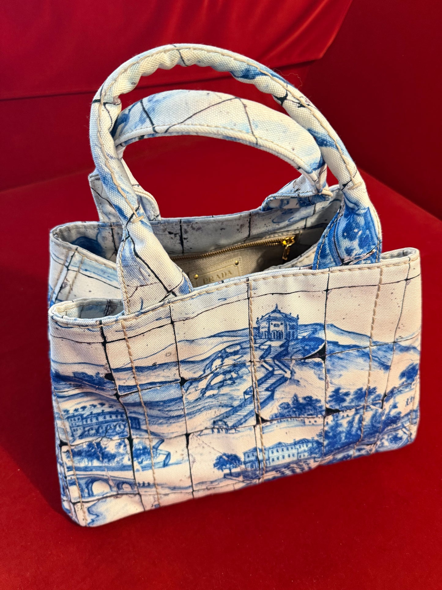 Prada borsa canvas stampa "azulejos"