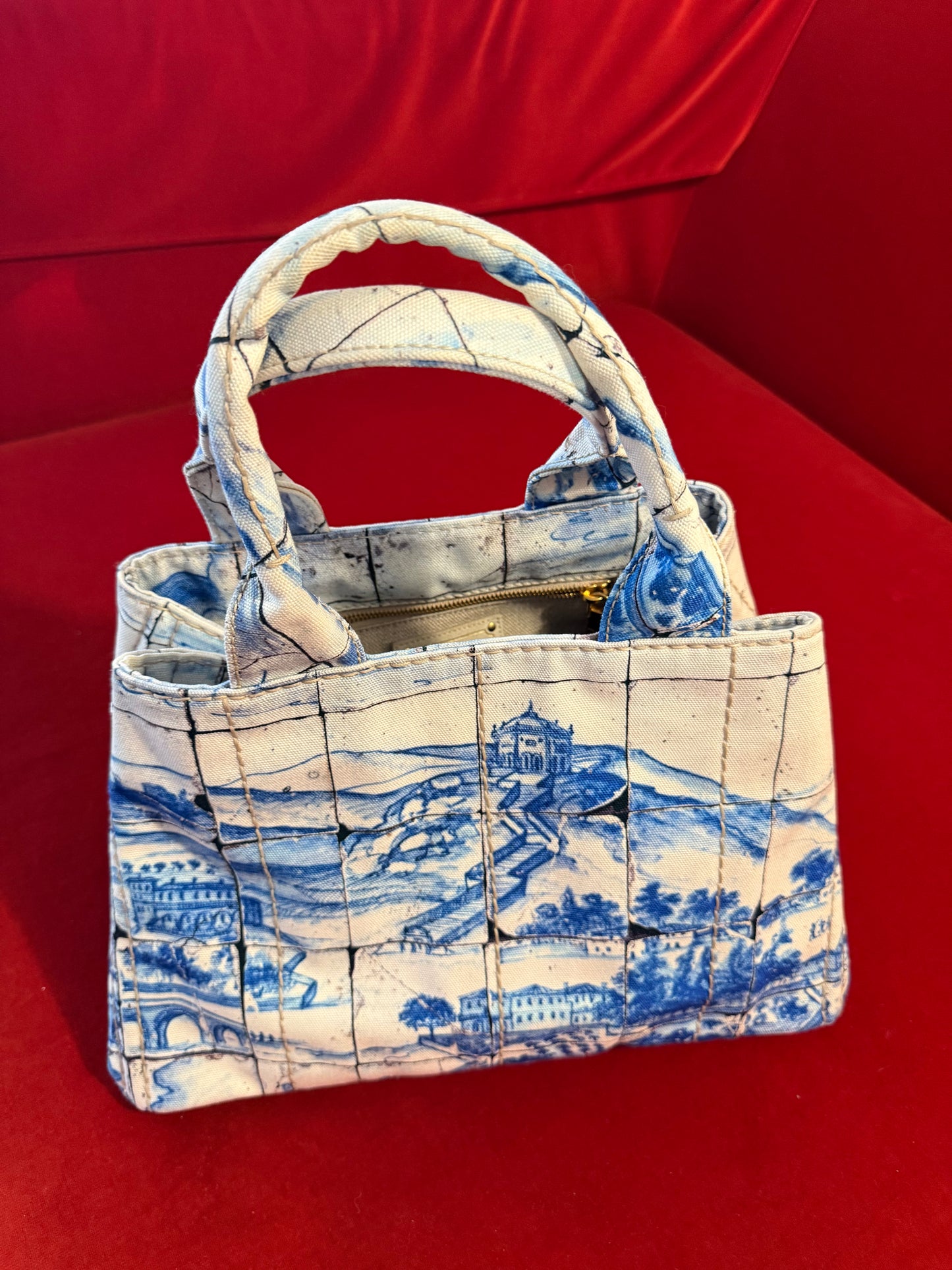 Prada borsa canvas stampa "azulejos"