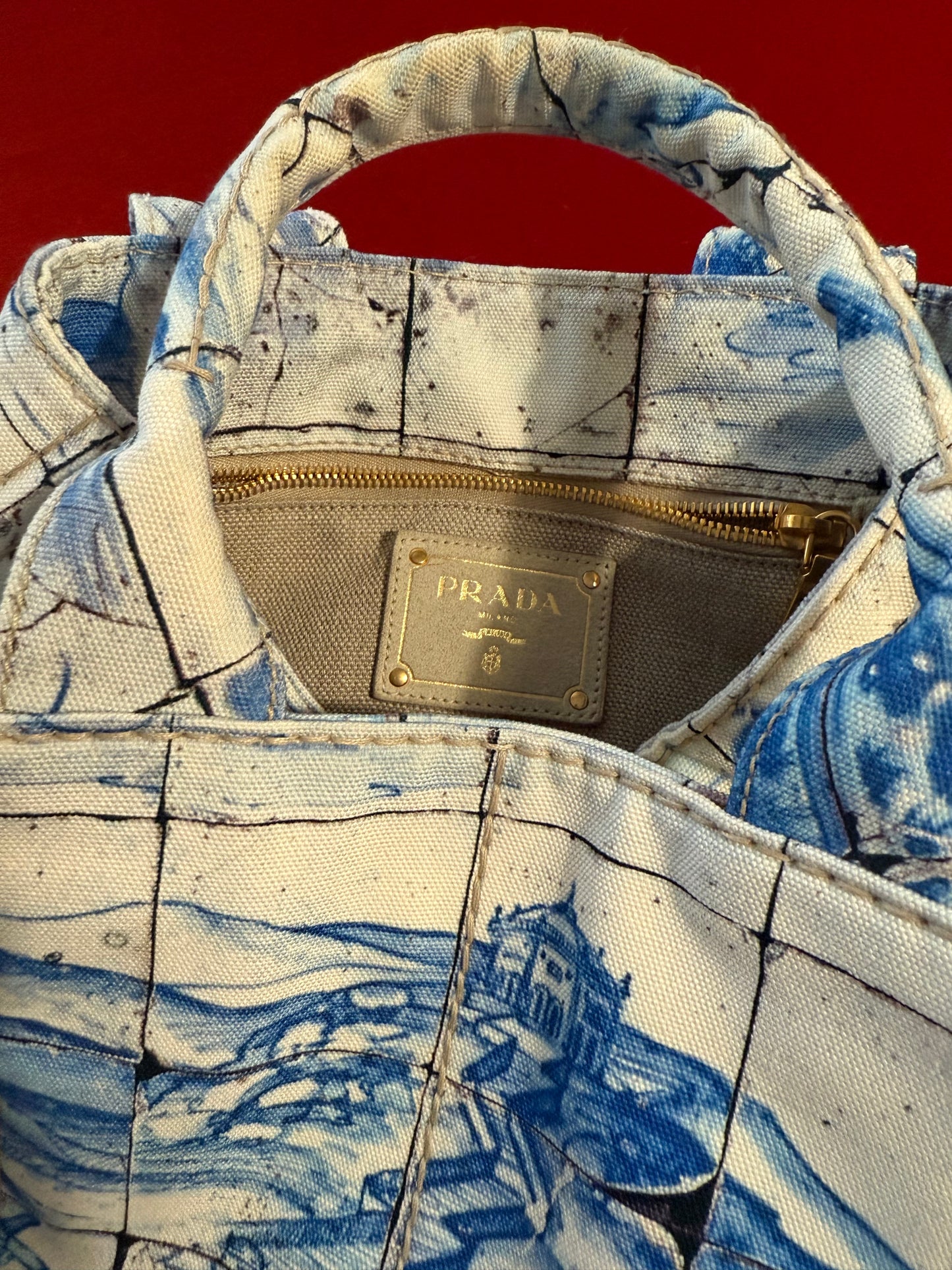 Prada borsa canvas stampa "azulejos"